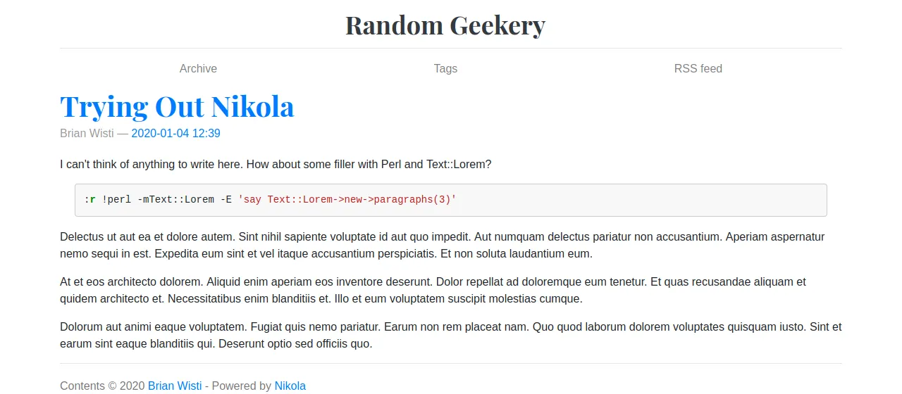 screenshot of page with post content