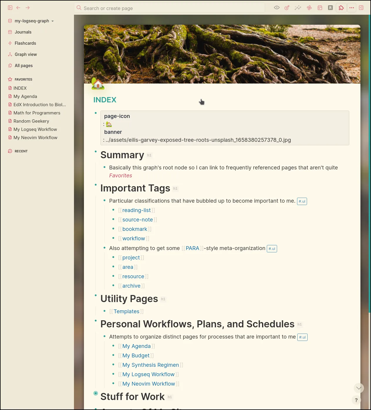 It's all pretty! Logseq note page with a banner image