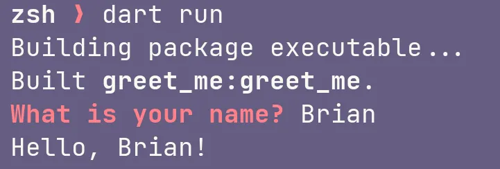The same output, with red bold text for the user prompt