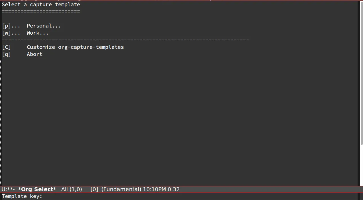 `C-c c` to enter org capture menu menu 1 for money capture