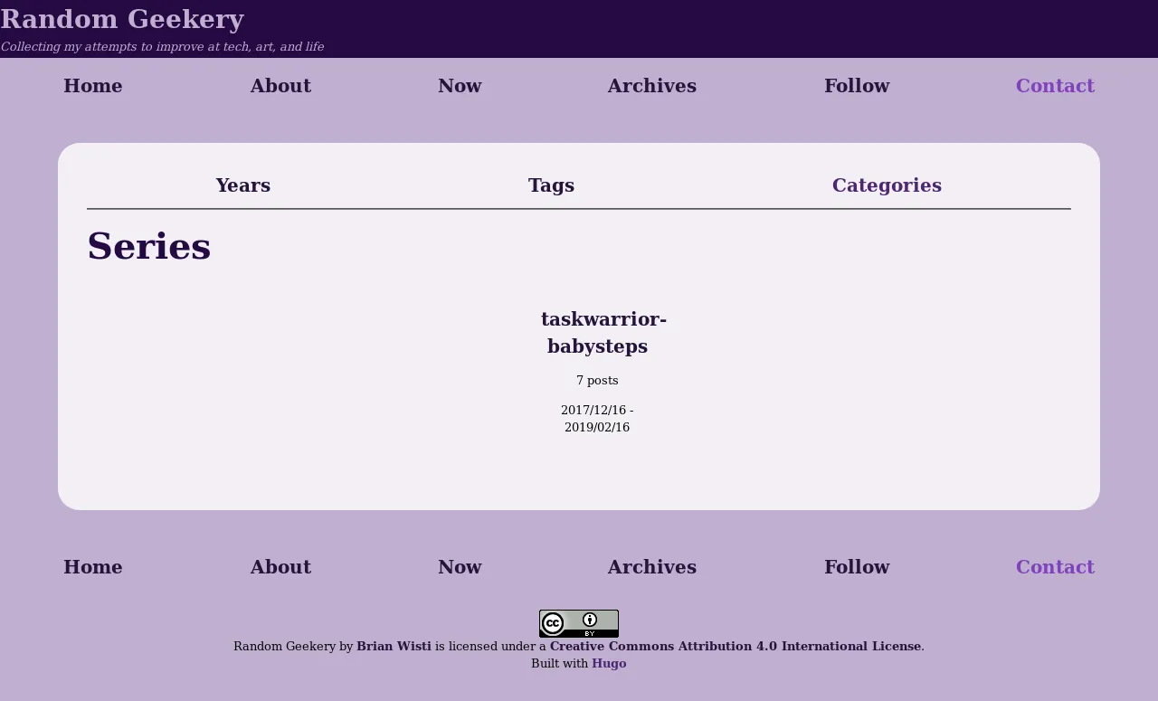 Listing of all series, currently just Taskwarrior Babysteps