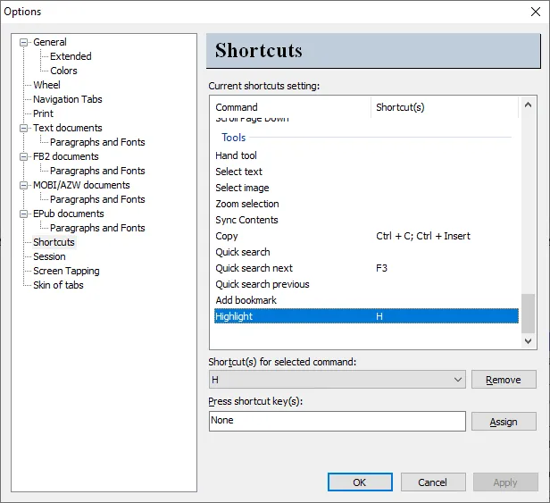 screenshot of options panel