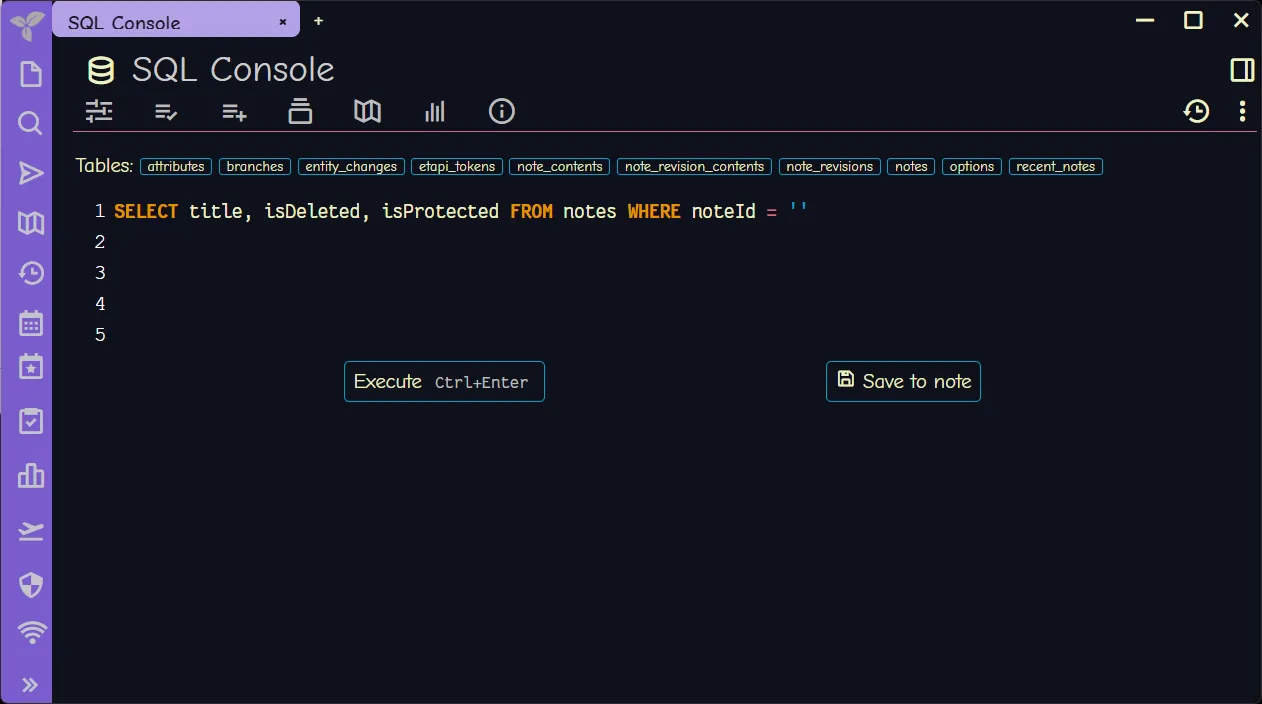 Trilium in-app SQL console